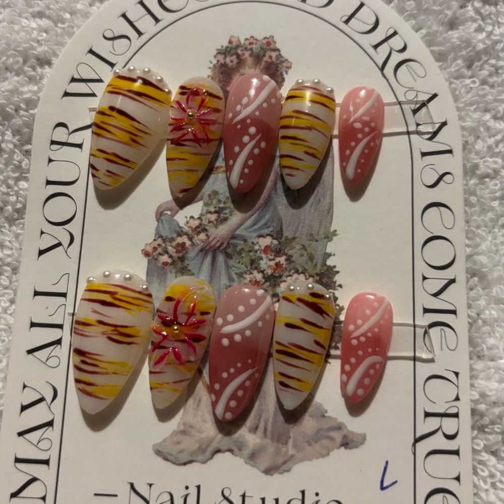 Handcrafted Pink and Yellow Nail Art Set